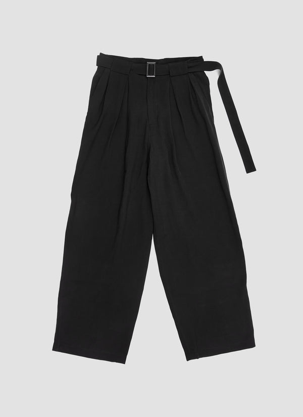 Large trousers with box pleats and belt