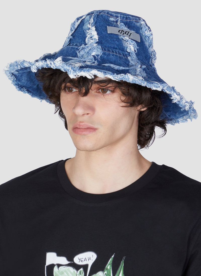 Washed rough bucket hat - blue