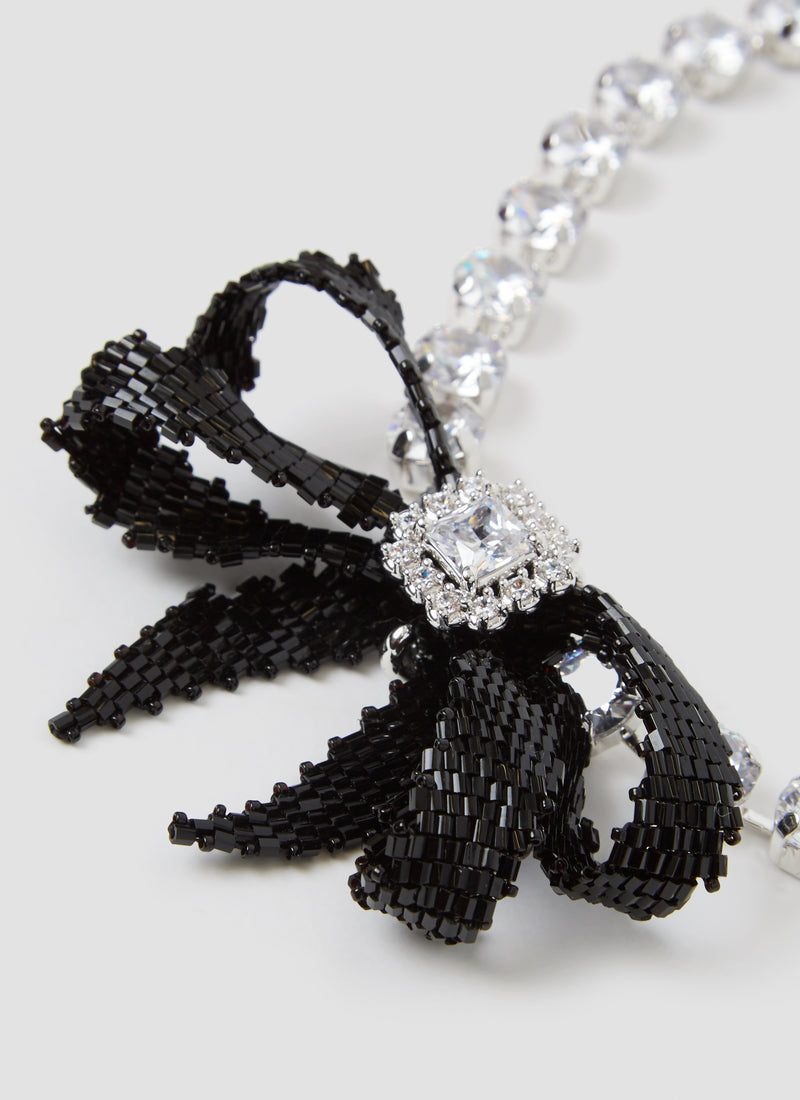 Diamond chain bow necklace